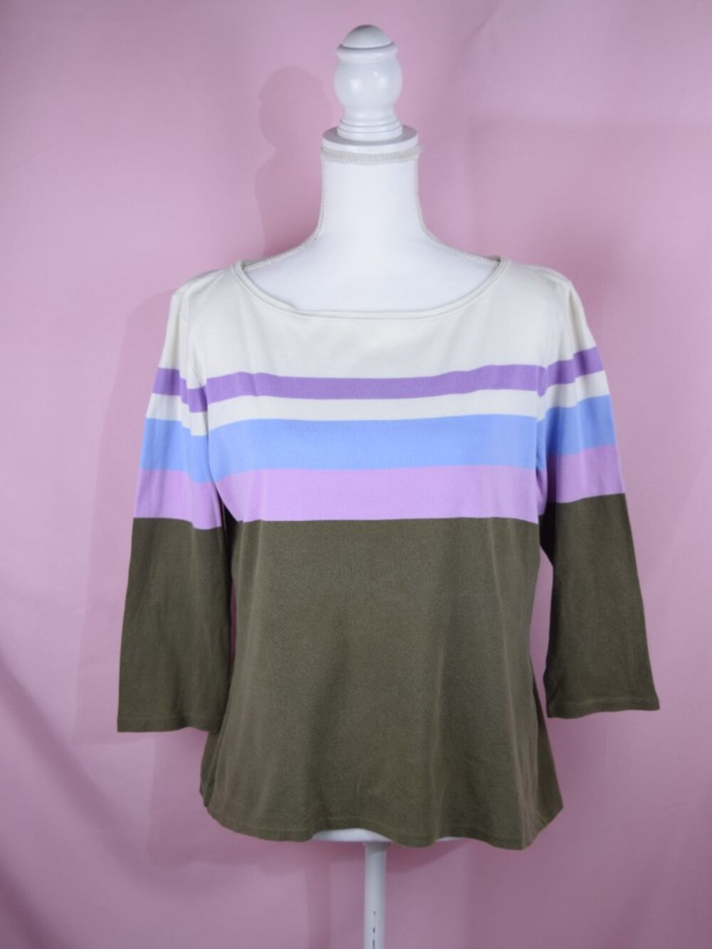 Talbots Colorblock Striped 3/4 Sleeve Bateau Neck Tee | Size M